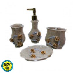Ванный фарфоровый набор (Бежевый с золотыми розочками) кувшинки для зубных щеток и мыла. VN019